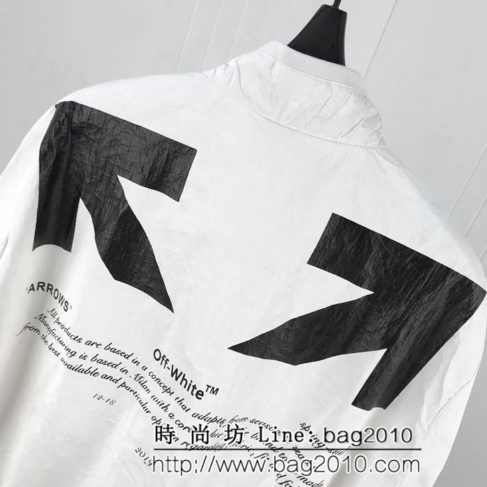 OFF-w19ss春季新款 卡通湯普森印花 定制科技折痕面料 男款風衣外套 ydi2489